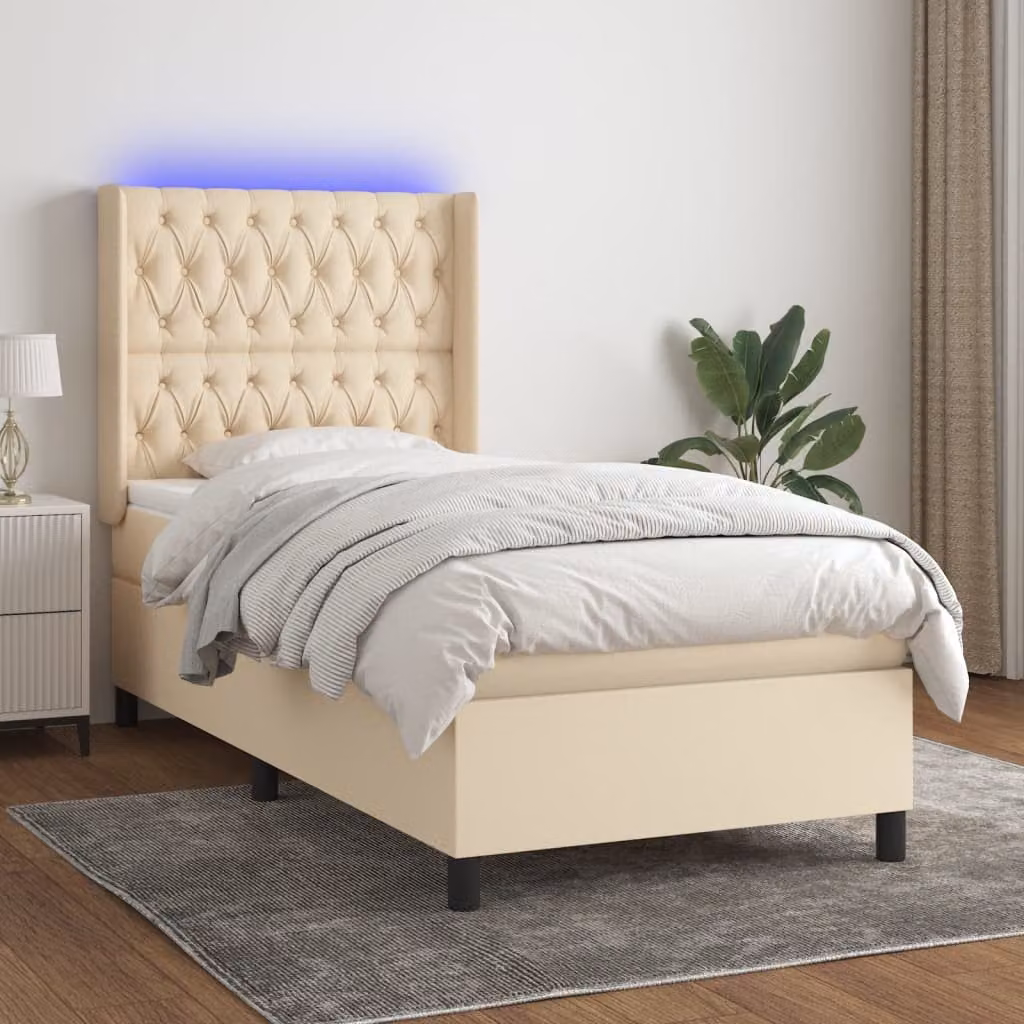 Letto Ibrido con Materasso vidaXL in Tessuto Beige e Bianco con Illuminazione LED e Porta USB L/P/H: 90 x 200 x 128 cm – 1