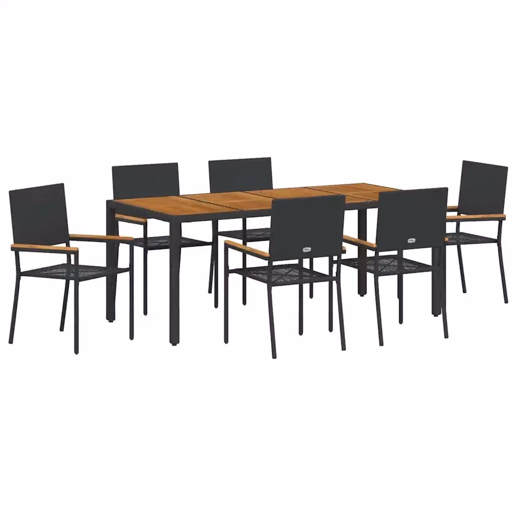 Set da pranzo per giardino vidaXL in polyrattan nero e marrone con tavolo in legno di acacia e 7 pezzi – 2