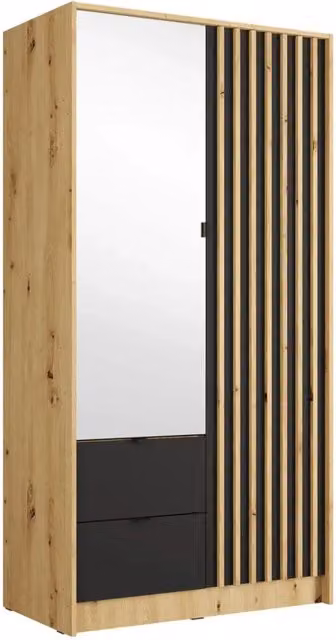 Armadio TORVIK 2 porte con specchio, cassetti e listelli decorativi 101 cm