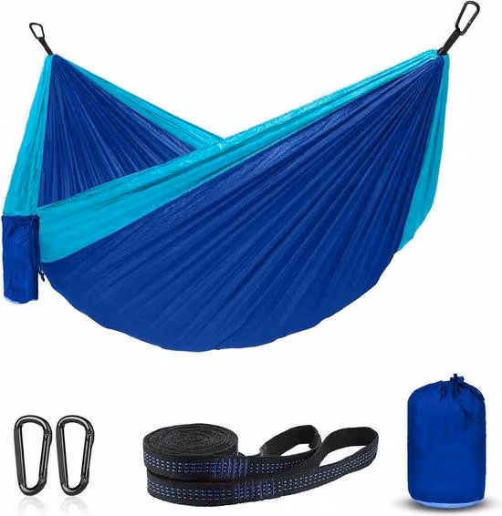 Amaca in tessuto da paracadute per attività all'aperto, campeggio, giardino e spiaggia, ultraleggera, in nylon traspirante, portata 150 kg, grigio/blu