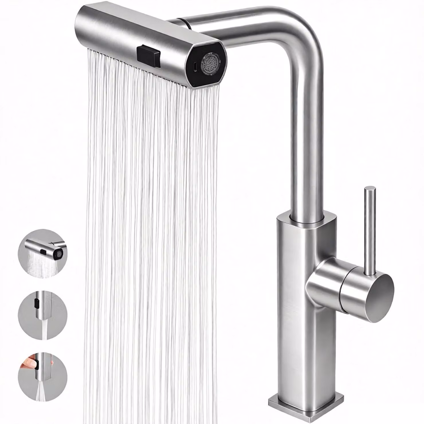 Miscelatore da cucina estraibile, a cascata, rotante a 360° con doccetta