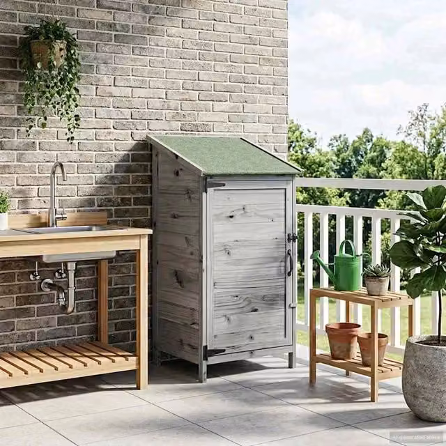 Capanno da giardino vidaXL in legno con tetto a spiovente grigio, L/P/H: 59 x 56 x 113,5 cm
