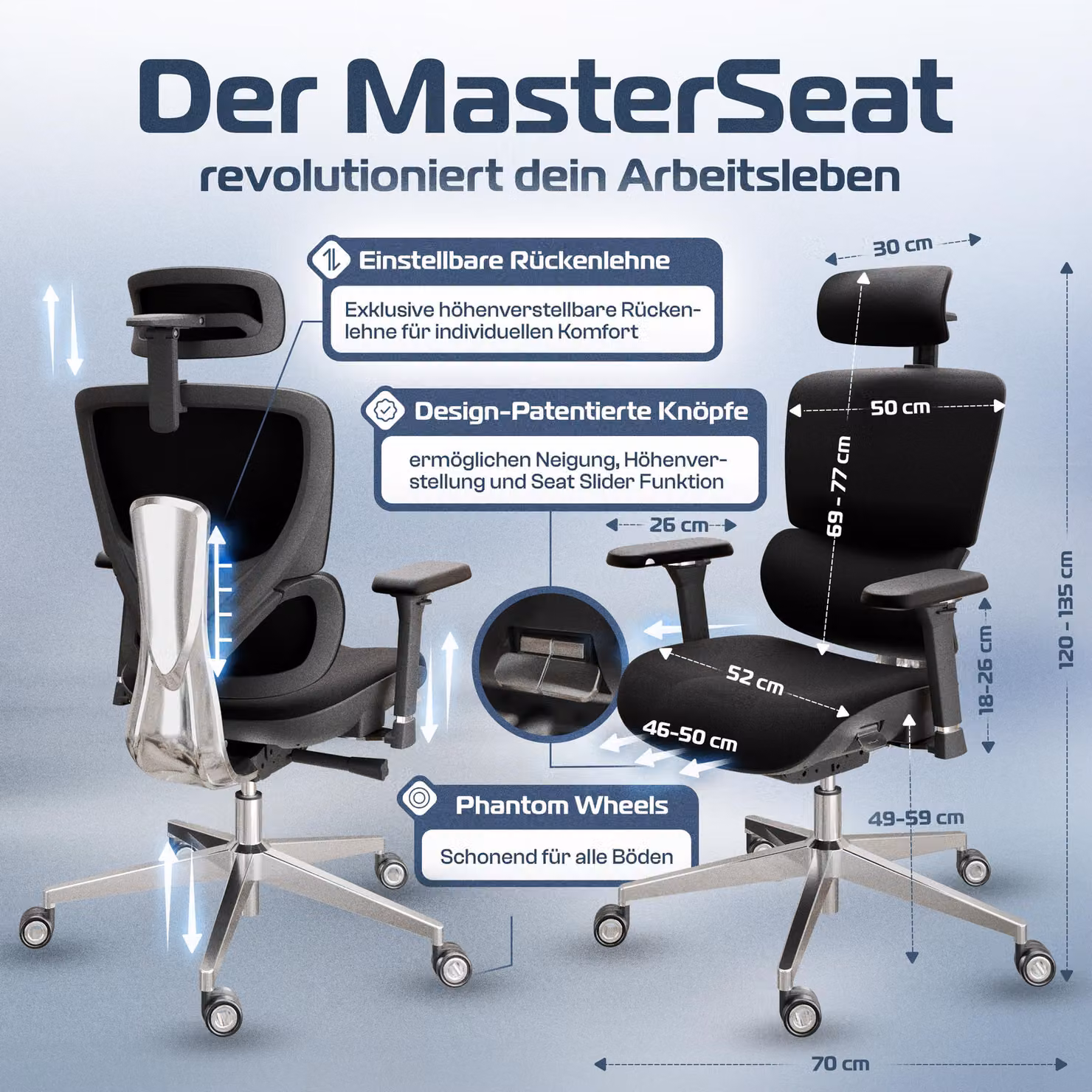 CLOUVOU MasterSeat Sedia da ufficio ergonomica Sedia da scrivania con pulsante automatico, braccioli 4D, poggiatesta 3D, schienale ortopedico [N. 1 in ergonomia]
