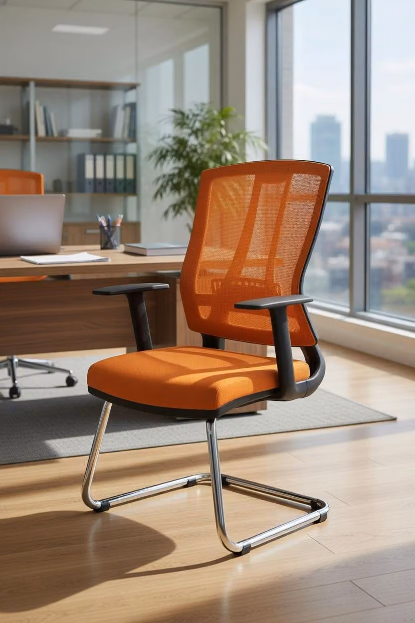 Comoda sedia da ufficio, ideale per uffici e sale conferenze, di colore arancione