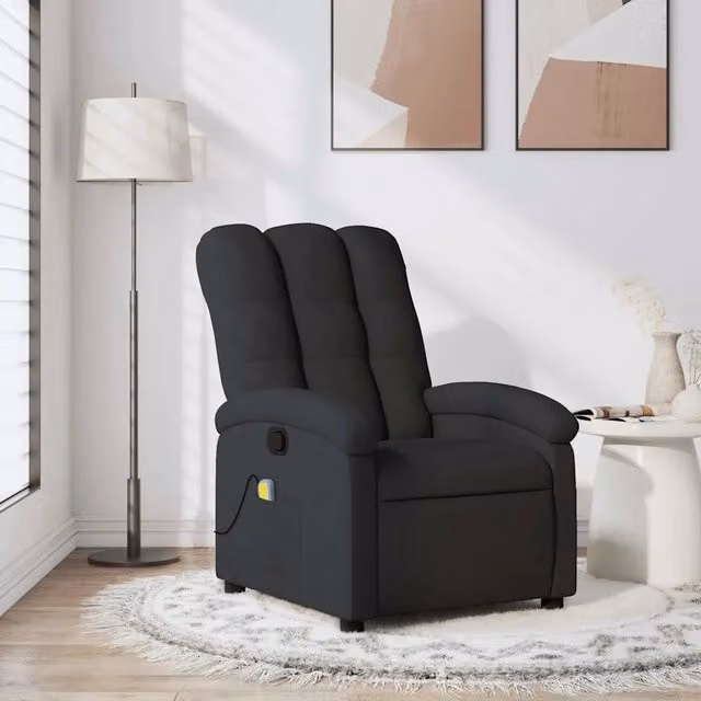 Poltrona reclinabile relax vidaXL in tessuto nero con braccioli e struttura in legno e metallo