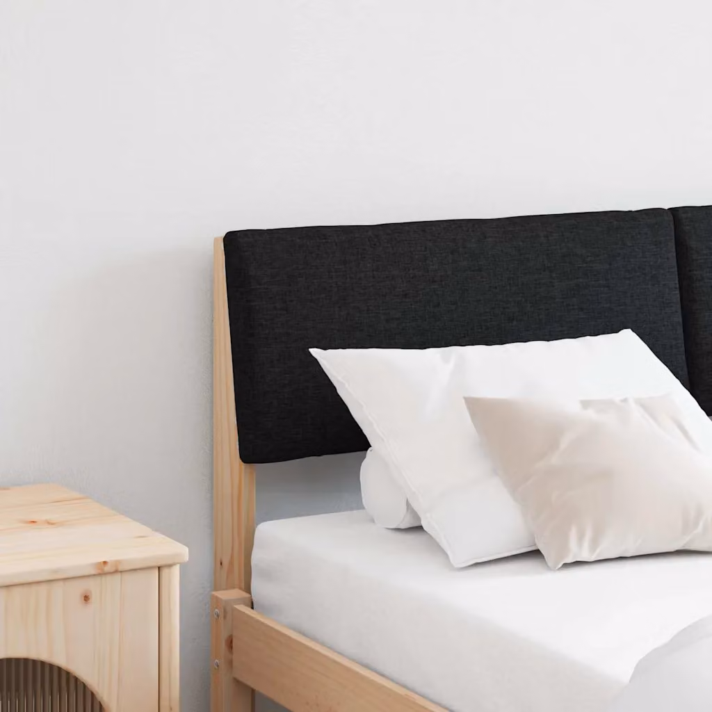 Testiera imbottita vidaXL in pino massello e tessuto, colore nero, per letto da 140 cm