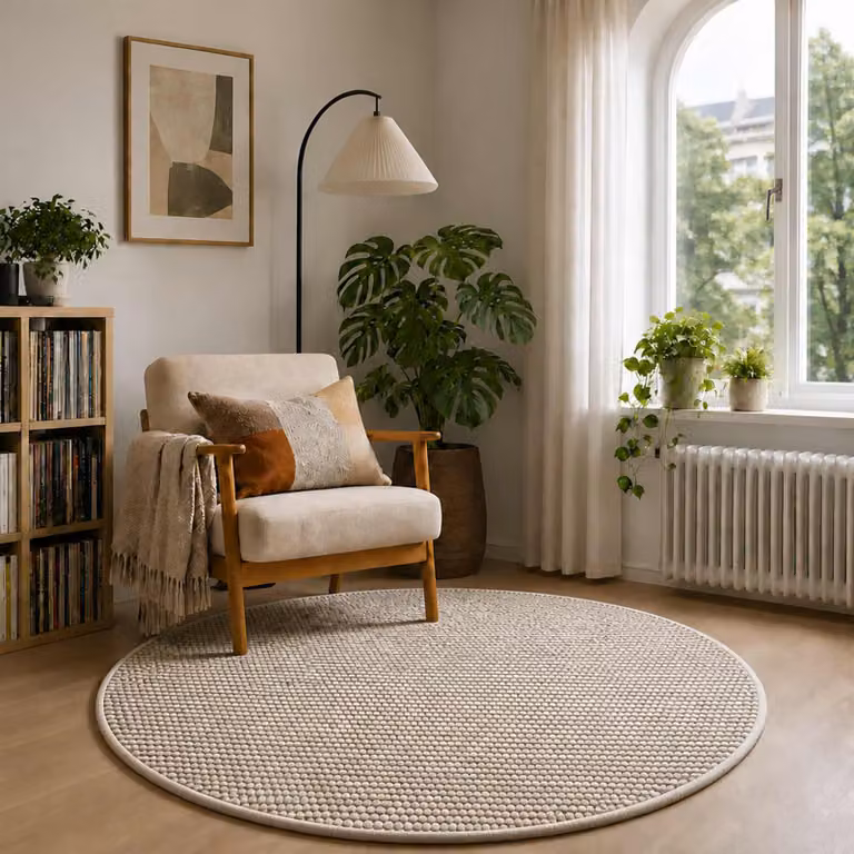 vidaXL Tappeto Beige Ø 120 cm 100% Poliestere 3 mm Lavabile