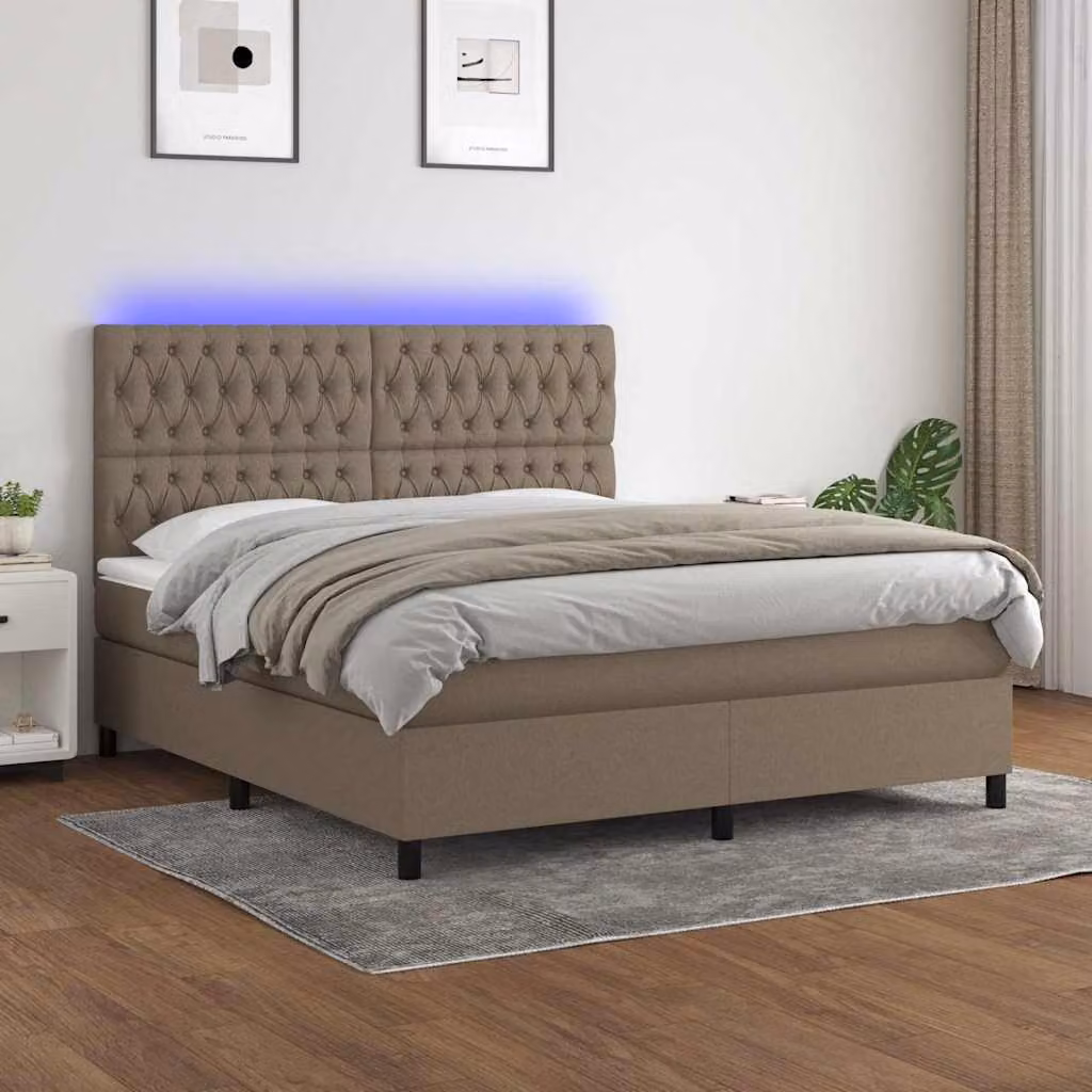 Letto Ibrido con Materasso e Illuminazione LED vidaXL in Tessuto Beige L 160 x P 200 cm – 1