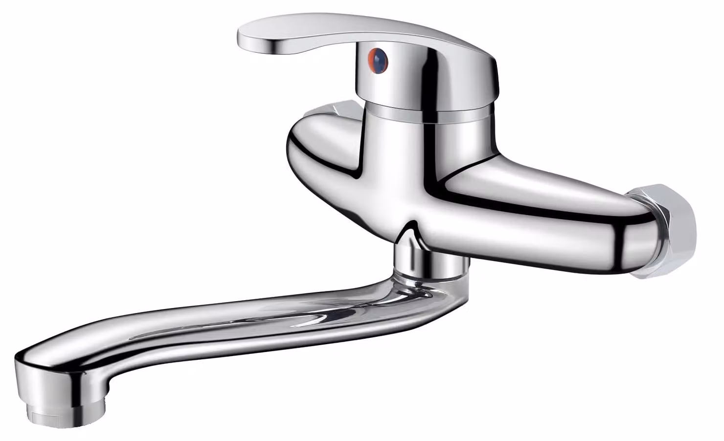 Rubinetto a parete, 20 cm, girevole a 360°, in ottone, cromato, color argento