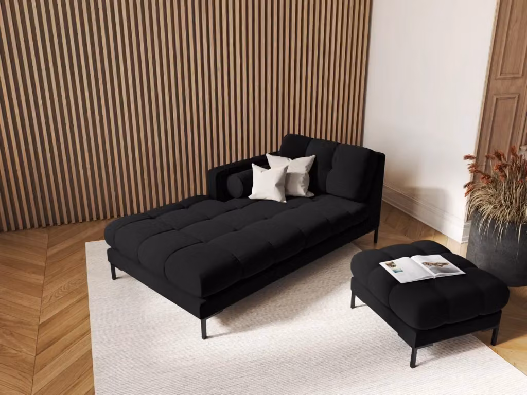 Chaise longue sinistra Bali di Cosmopolitan Design in velluto nero L/P/H: 164 x 102 x 75 cm – 2