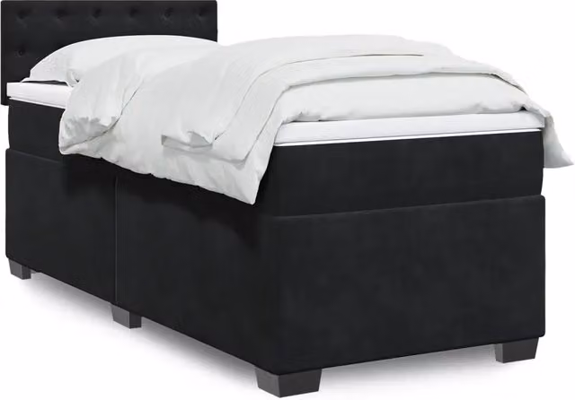 vidaXL Giroletto a Molle con Materasso in Velluto Nero 90x190 cm – 2