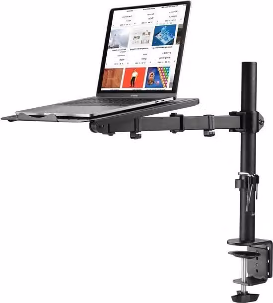 Braccio per Monitor con Supporto per Laptop da 13 a 27 pollici e Alloggio per Notebook fino a 15,6 pollici, Base a C e Grommet, Nero