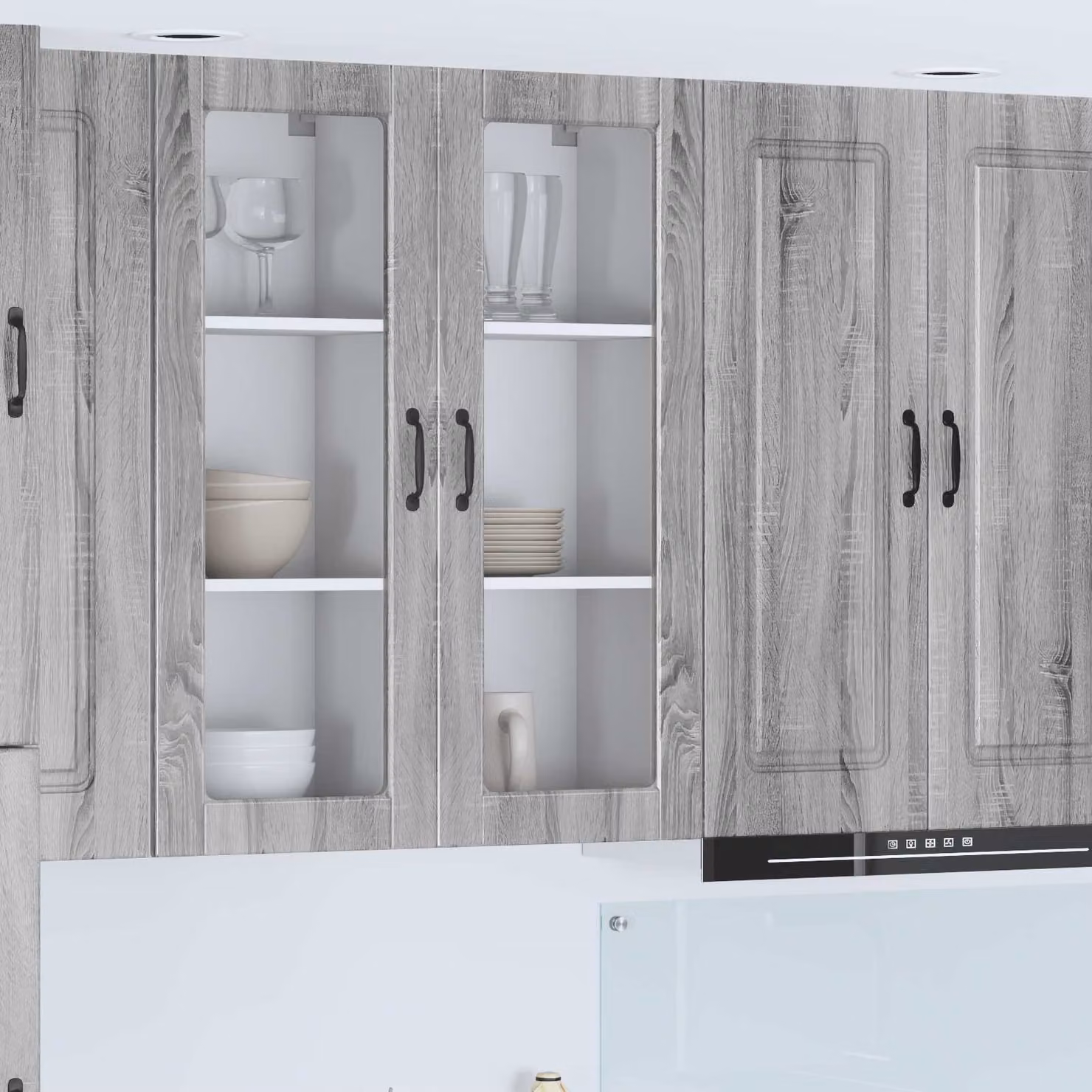Mobile da parete PORTO vidaXL in legno e vetro, Grigio Sonoma, L: 40 cm, P: 31 cm, H: 100 cm