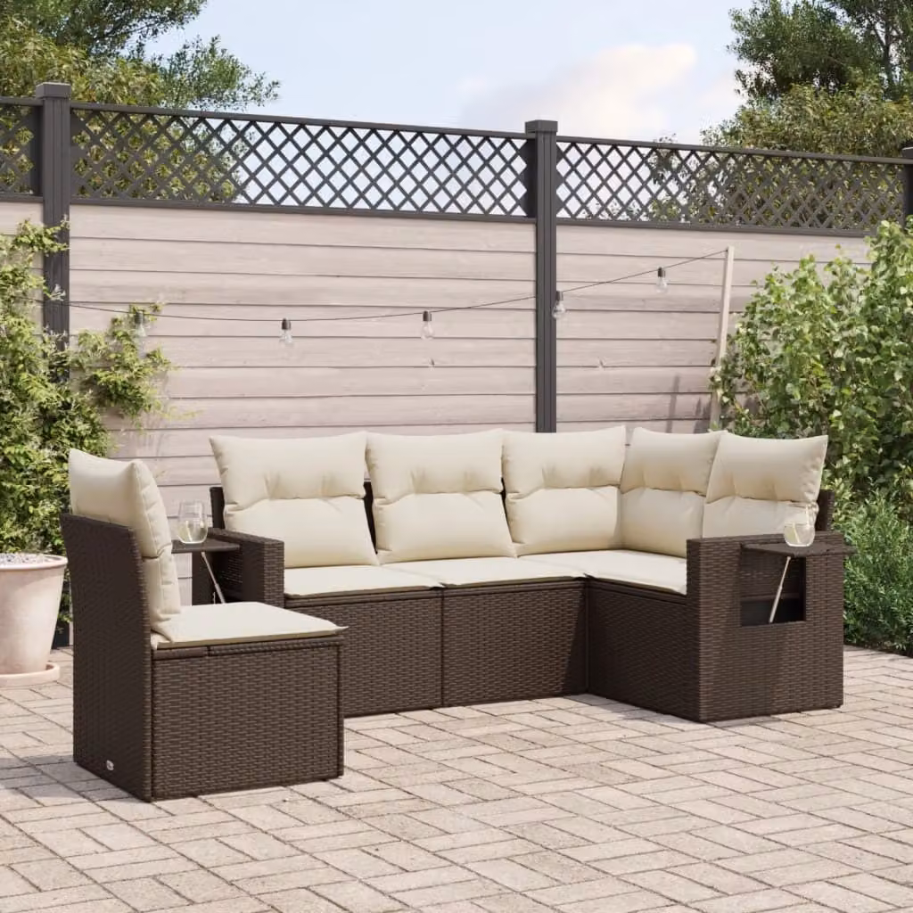 Maison Exclusive - Set Divano da Giardino 5 pz con Cuscini Marrone in Polyrattan