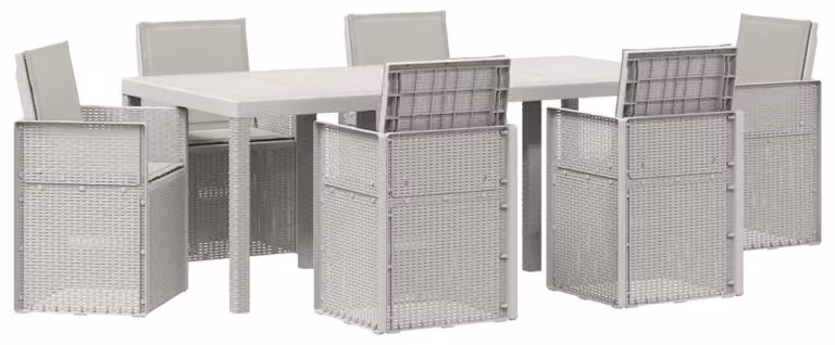 Set da Pranzo per Giardino 7 pcs Bianco e Grigio Chiaro PP