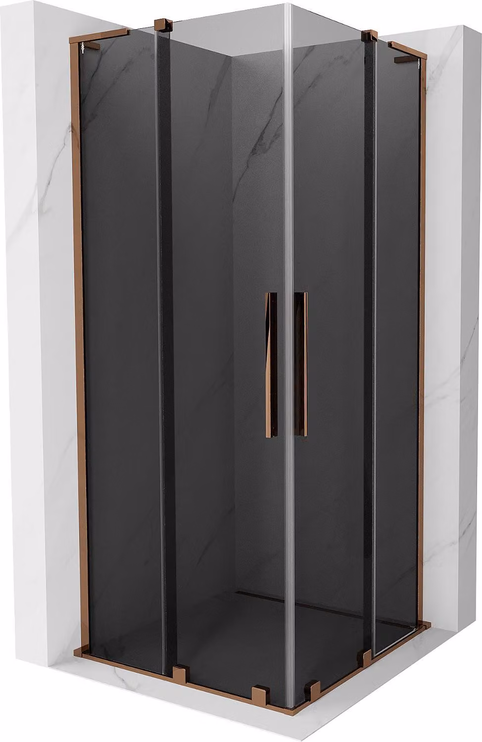 Mexen Velar L Duo cabina doccia scorrevole 80 x 80 cm, grafite, oro rosa - 871-080-080-02-43-60