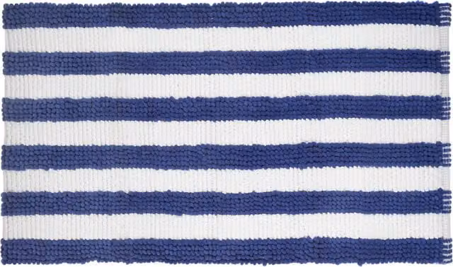 Tappeto da bagno in ciniglia KASANOVA a righe blu e bianco, L: 60 cm, P: 110 cm – 1