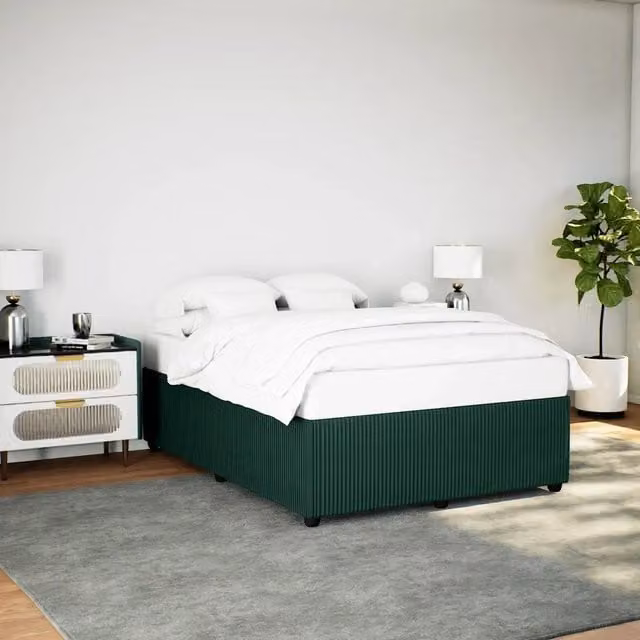 Giroletto vidaXL in velluto verde scuro con struttura in legno e doghe, L/P: 160 x 200 cm – 1