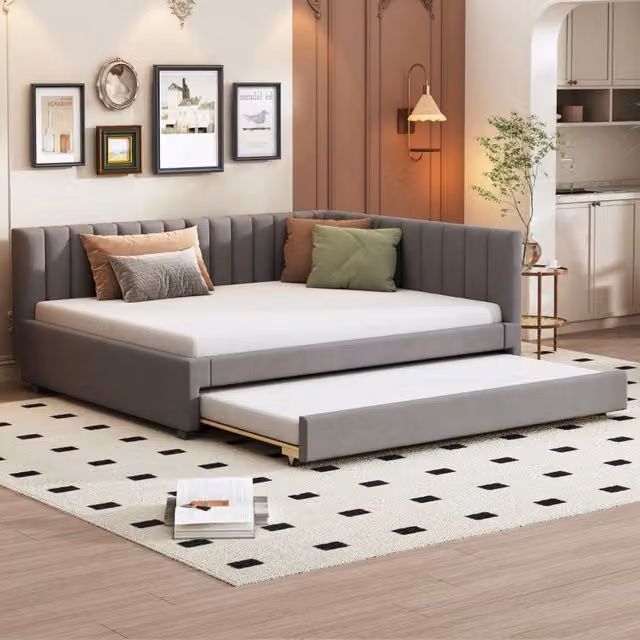 Divano letto 140x200 cm estraibile in velluto grigio