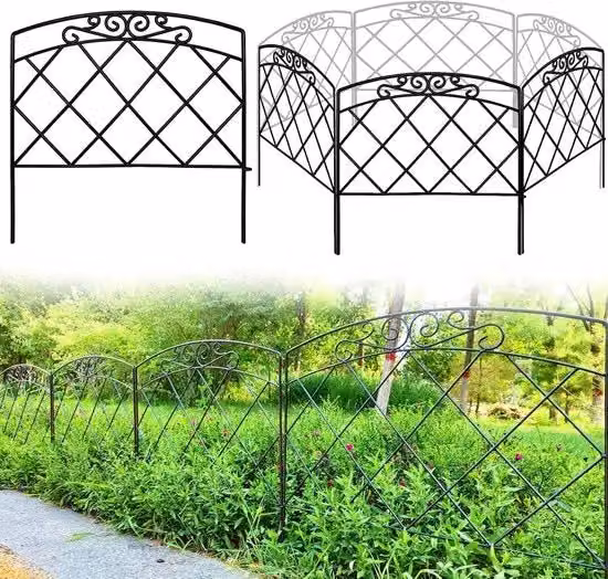 Pannelli di recinzione metallica - Schermo di privacy - Stile moderno - Recinzioni per giardino - 5 pannelli - per giardino - bordure fiorite - alberi - barriera per animali - 60 x 300 cm - Nero