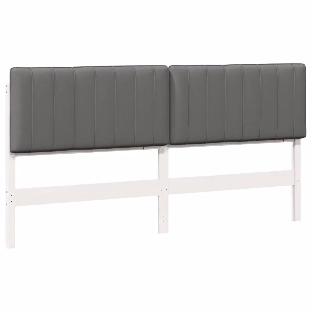 Testiera imbottita moderna vidaXL in pino massello, Bianco e Grigio, L: 185,5 cm, H: 84,5 cm, P: 12 cm – 2