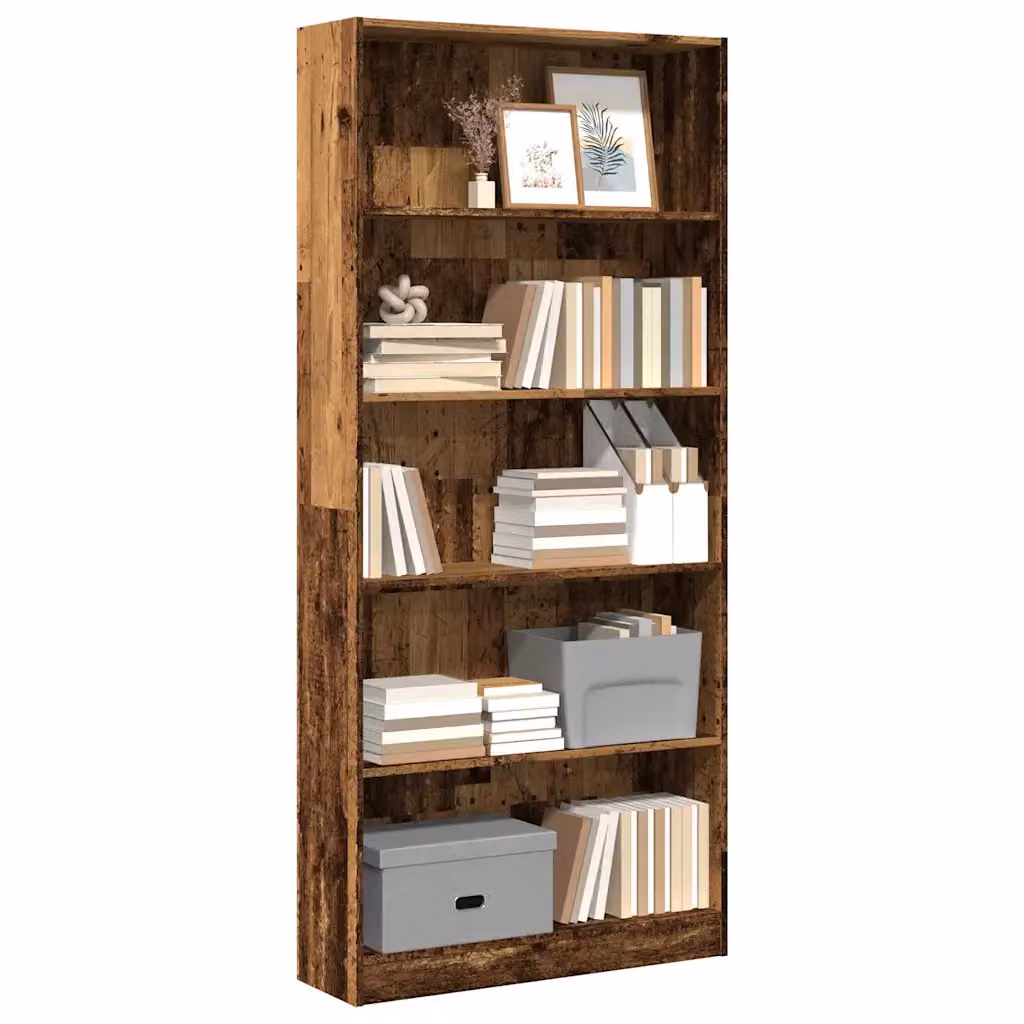 Libreria vidaXL in Legno Antico Marrone con Pannello Posteriore L: 80 cm, P: 24 cm, H: 176 cm