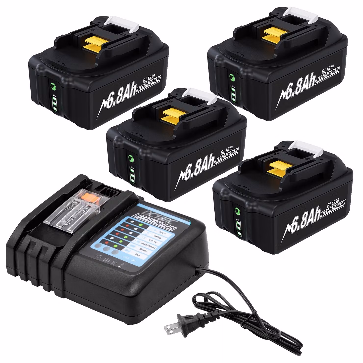 Batteria di ricambio Makita, capacità 6800mAh, tecnologia 18V Li-Ion, 4 batterie 1 caricatore
