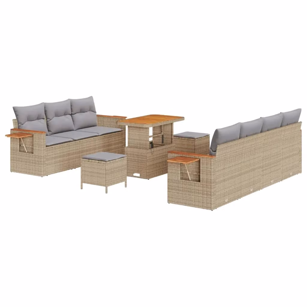 Set Divano da Giardino vidaXL a Forma a U in Polyrattan Beige con Cuscini e Tavolino – 2