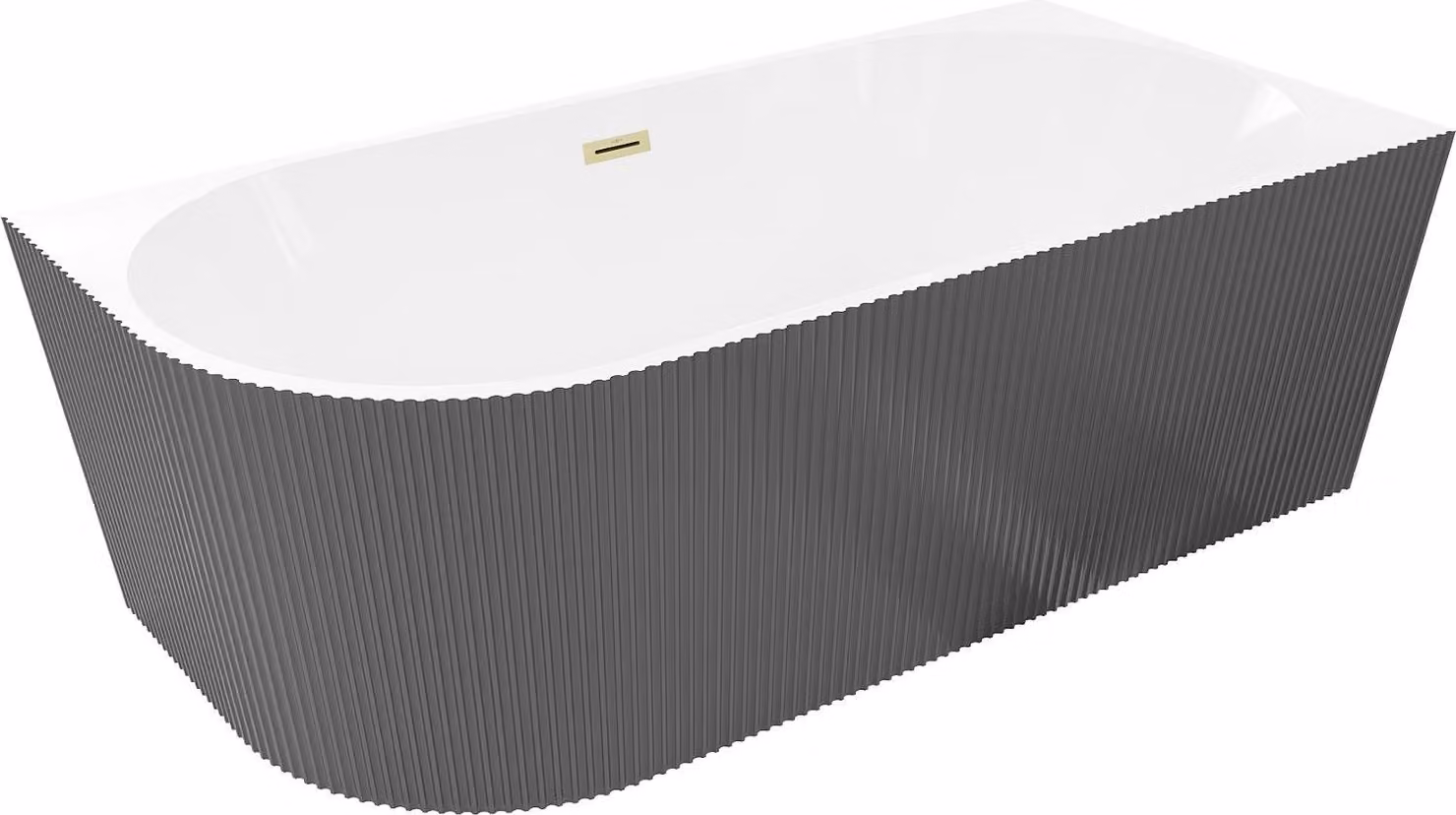 Mexen Silo vasca da bagno angolare destra con striature 170 x 80 cm, bianca/grigia, sfioratore dorato spazzolato