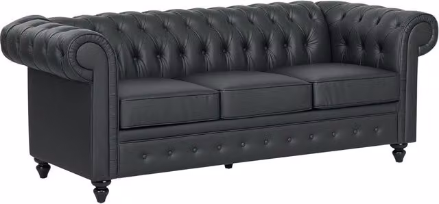 Divano 3 Posti Stile Chesterfield 213x86x79 cm a Molle Insacchettate in Finta Pelle Nero