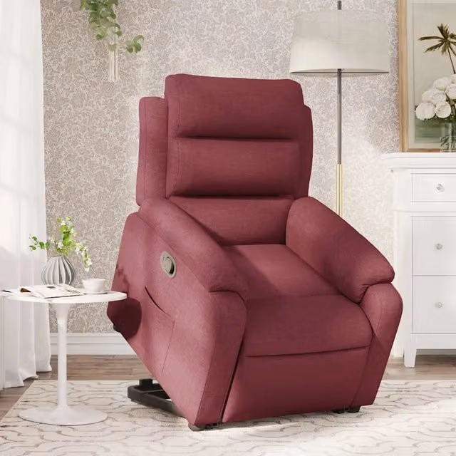 Poltrona Alzapersona Reclinabile vidaXL in Tessuto Rosso con Assistenza Sollevamento Elettrica e Braccioli