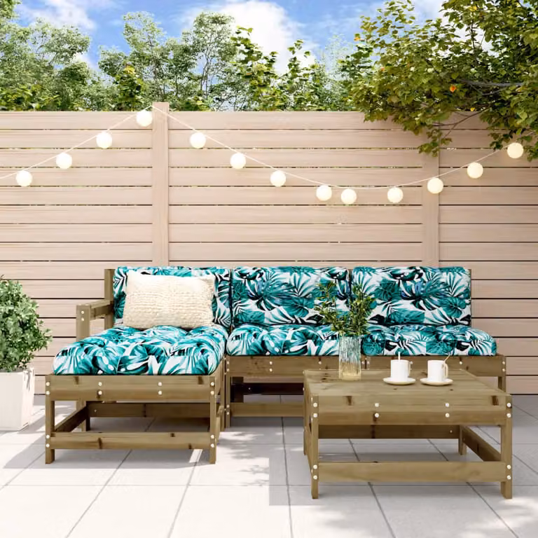 The Living Store Set da giardino 5 pezzi con cuscini Legno di pino impregnato