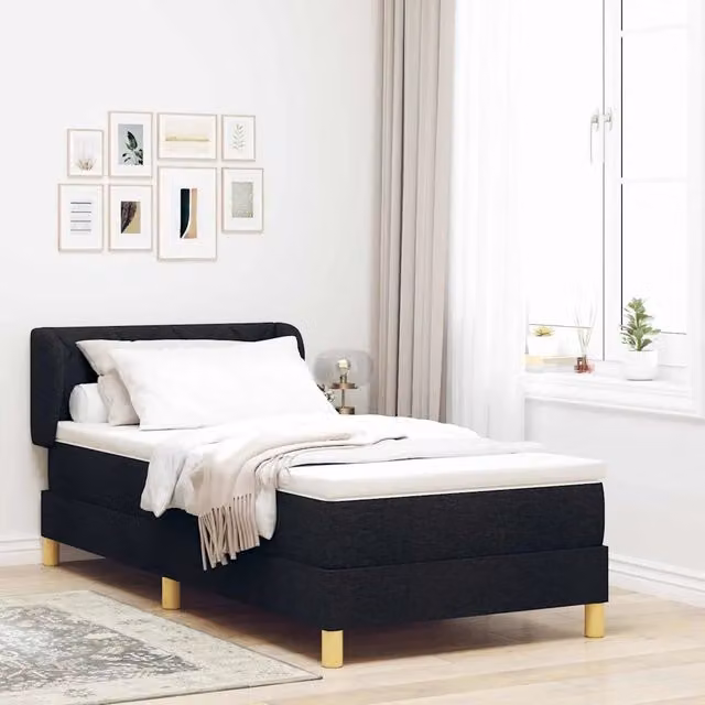 Letto a molle con testiera vidaXL in tessuto nero L: 100 cm, P: 200 cm, H: 103 cm – 1