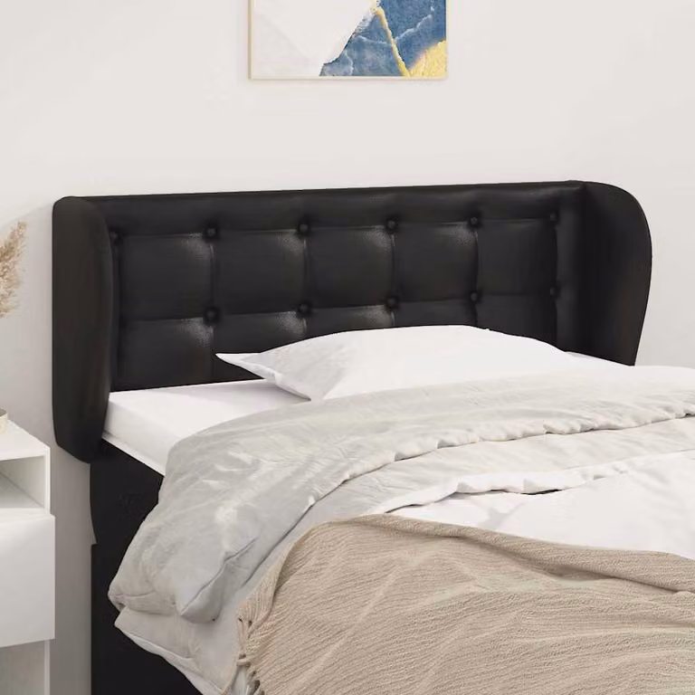 Testiera per letto vidaXL in similpelle nera con design ad orecchio e struttura in legno, L: 103 cm, P: 23 cm, H: 78-88 cm