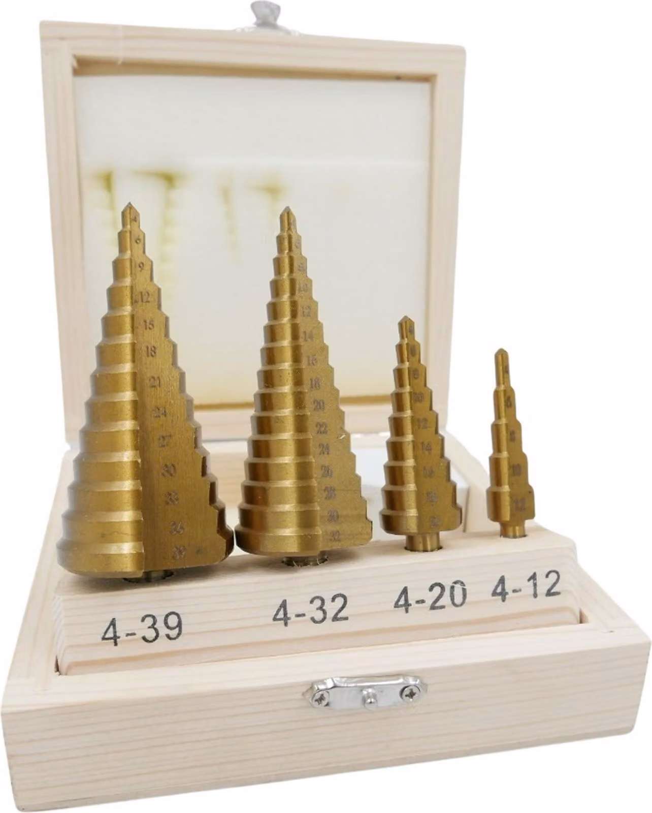 Set di 4 punte a cono in titanio HSS 4-39 mm argento