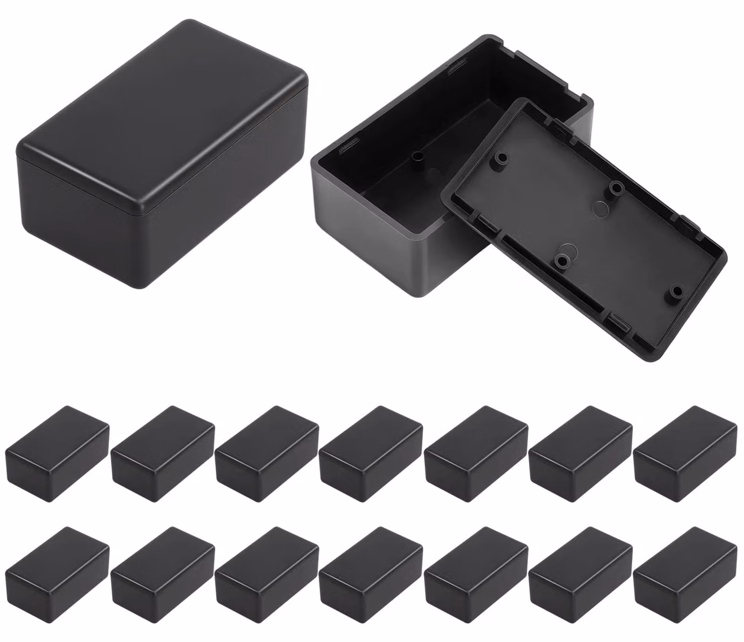 Set di 16 scatole di derivazione, nere, impermeabili, dimensioni 60 x 35 x 25 mm, complete di etichette