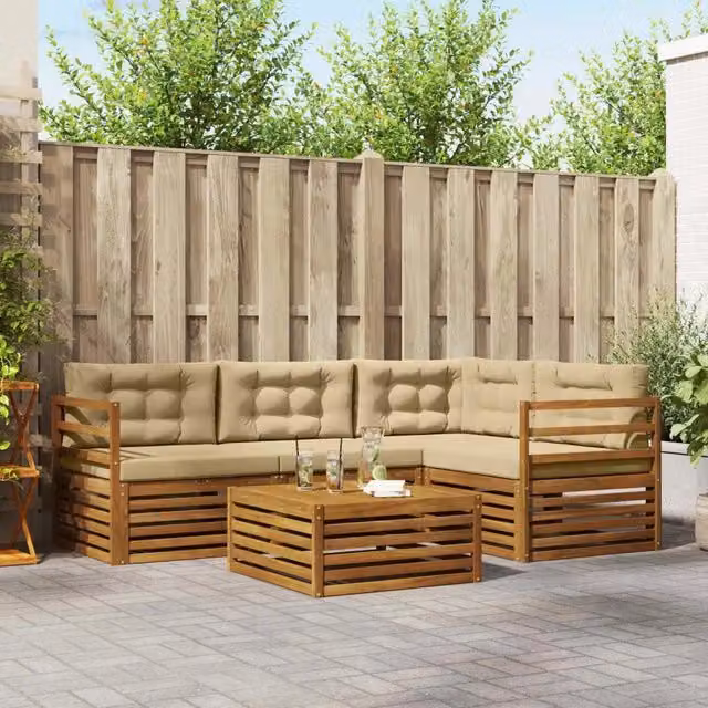 Set di divani da esterno 5 pz Naturale e Beige 3373403