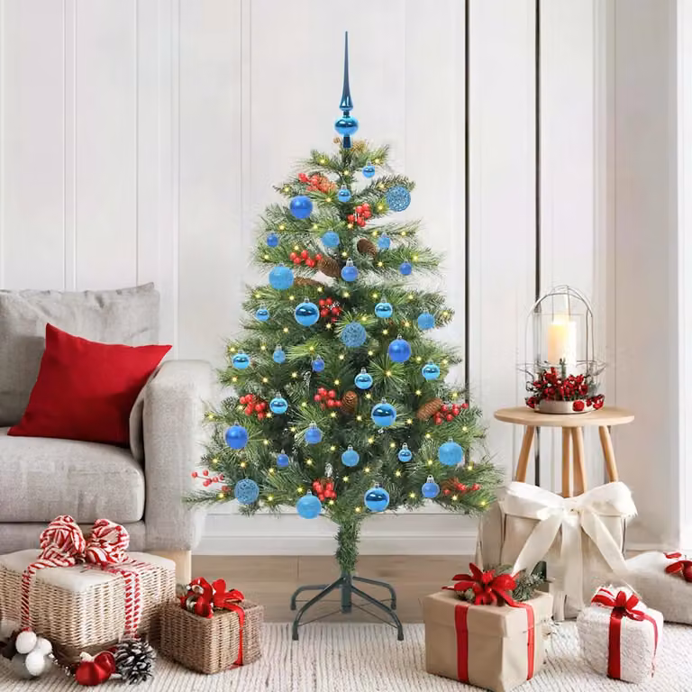 Albero di Natale artificiale moderno vidaXL verde con 150 LED bianco caldo in PVC e metallo