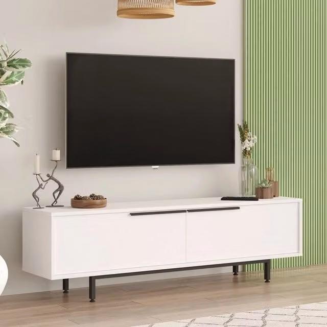 Mobile porta TV Palmi DMORA con 2 ante, design moderno, colore bianco, L 160 cm x P 36 cm x H 45 cm