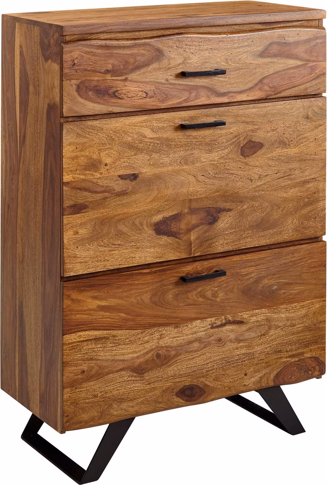 Cassettiera 80x120x41,5 cm in legno massiccio di sheesham / metallo cassettiera da ingresso | Wohnling
