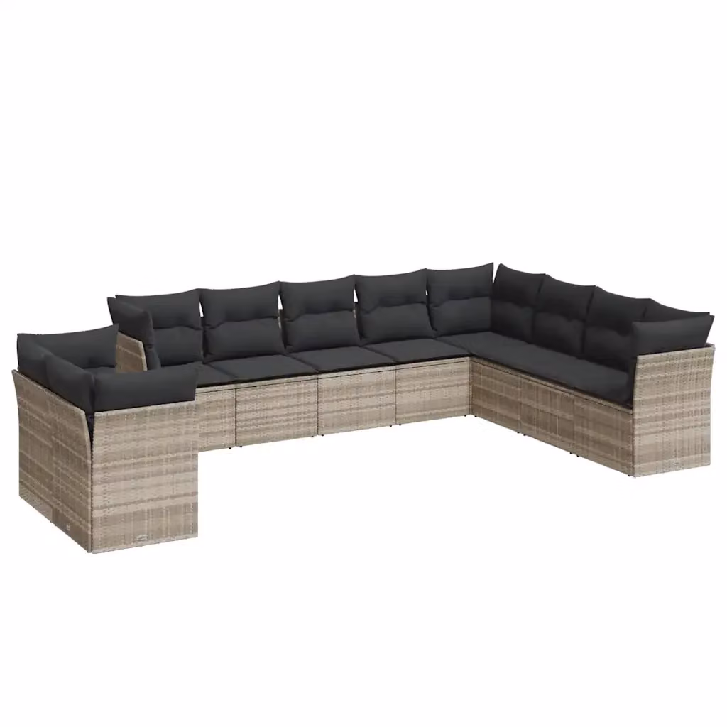 Set Divano da Giardino vidaXL 10 pz in Polyrattan Grigio con Cuscini e Coperture Rimovibili – 2