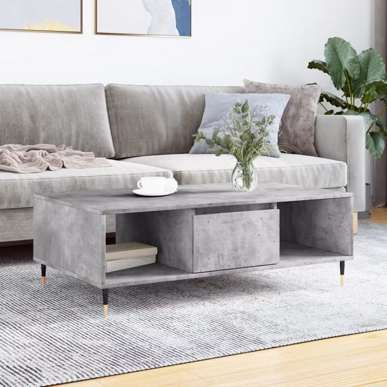 The Living Store tavolino in cemento grigio 104x60x35 cm materiale a base di legno