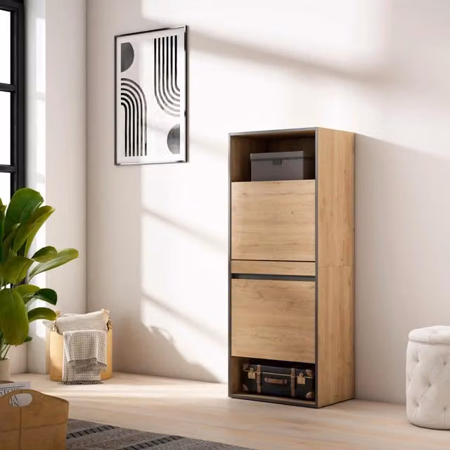 Scarpiera moderna SKRAUT HOME in legno, colore marrone e nero, L: 60 cm, P: 35 cm, H: 145 cm – 1
