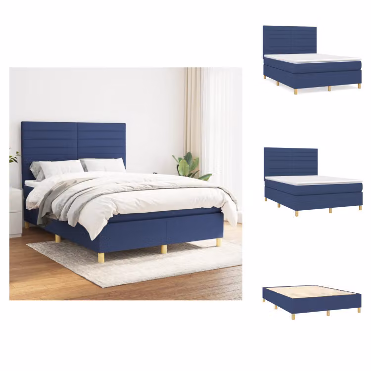 vidaXL Letto a molle con materasso blu 140x200 cm in tessuto - Letti & strutture letto