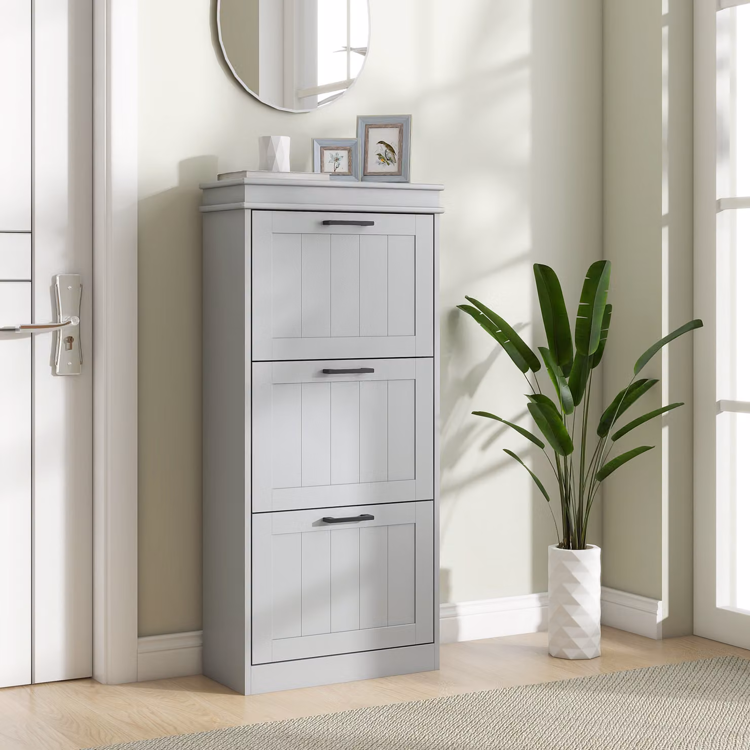 Scarpiera HOMCOM con 3 ante ribaltabili e ripiani interni per 15 paia di scarpe, Grigio, L/P/H: 54 x 24 x 117,5 cm – 2