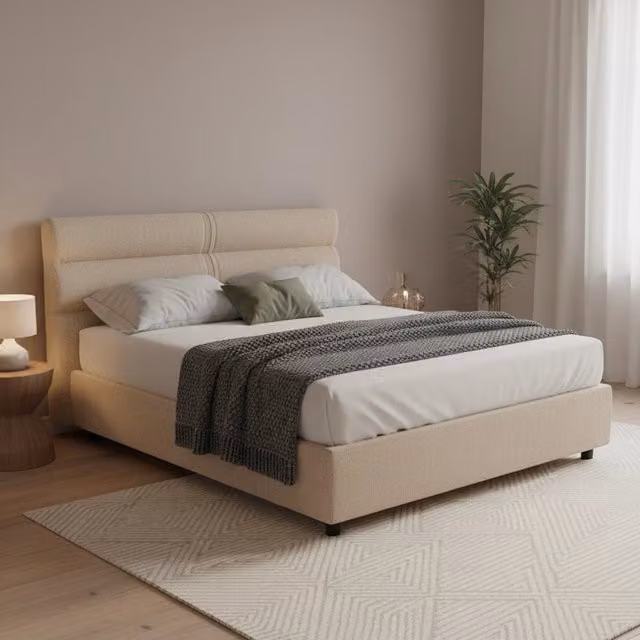 Letto Brinzio DMORA con contenitore a sollevamento, Grigio e Beige, L 120 x P 200 cm – 1