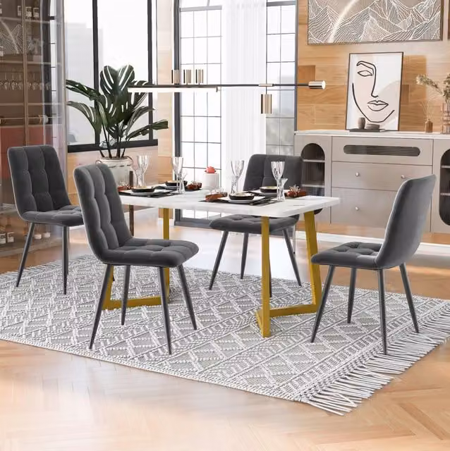 Tavolo da pranzo 117x68x75 cm grigio con 4 sedie, design compatto moderno