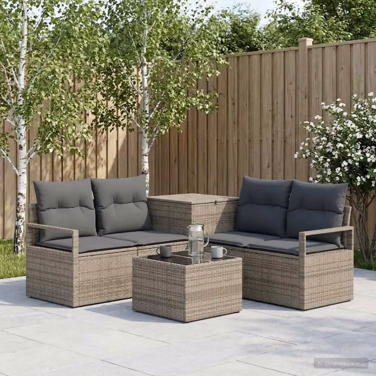 Set di divani da giardino vidaXL in polyrattan con forma a L, colore grigio e antracite, composto da 6 pezzi con tavolo da caffè e cuscini inclusi