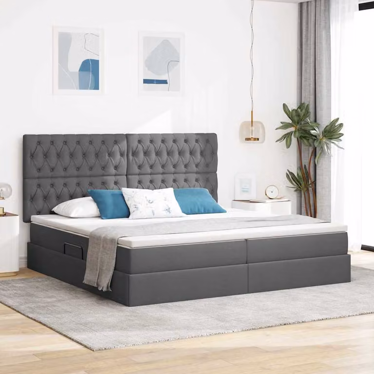Letto con contenitore vidaXL con illuminazione LED e porte USB, Grigio, L/P/H: 200 x 200 x 128 cm