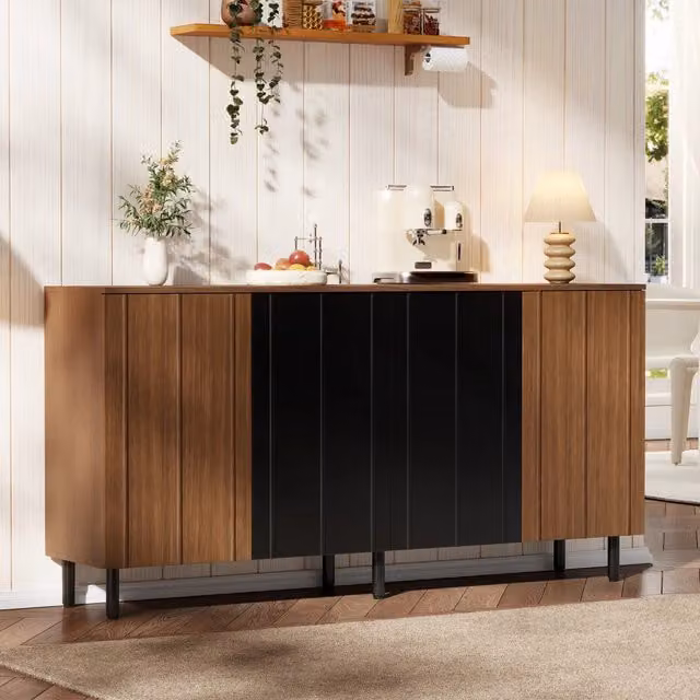 Credenza e madia moderna OKWISH per cucina e sala da pranzo in MDF e metallo, marrone e nero